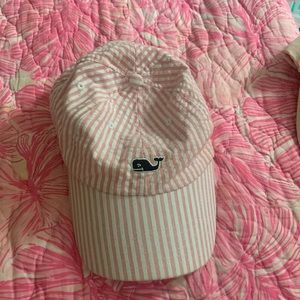 Vineyard Vines Pink and White Seersucker Baseball Hat